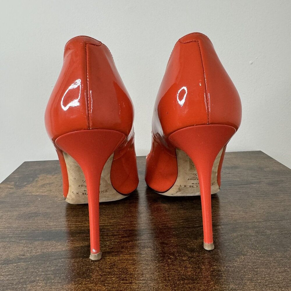 Jimmy Choo Abel Patent Leather Classic Pumps Size 38.5 US 8.5 Orange Stiletto - Picture 5 of 13